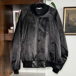 Unisex oversized Vintage Black Satin Bomber Jacket